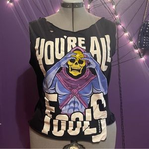cut & distressed Killstar x Skeletor tshirt tank top L, goth punk DIY